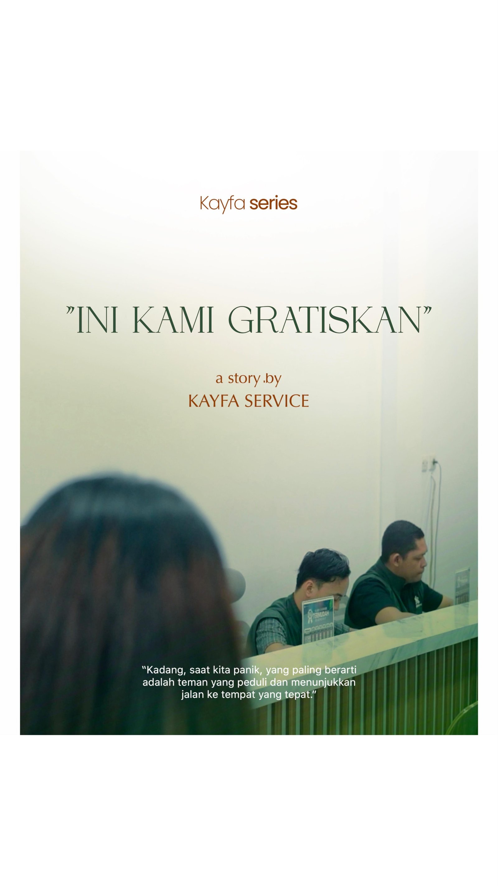 Dokumentasi tim Kayfa di meja pelayanan, dari cerita Ini Kami Gratiskan